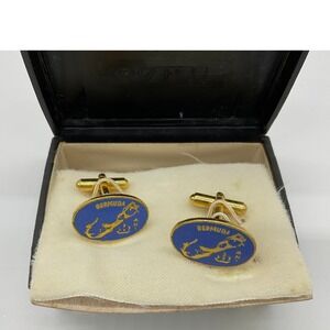 VTG Windsor Bermuda Map Cufflinks Mens Blue Gold Enamel Travel Souvenir Gift Box